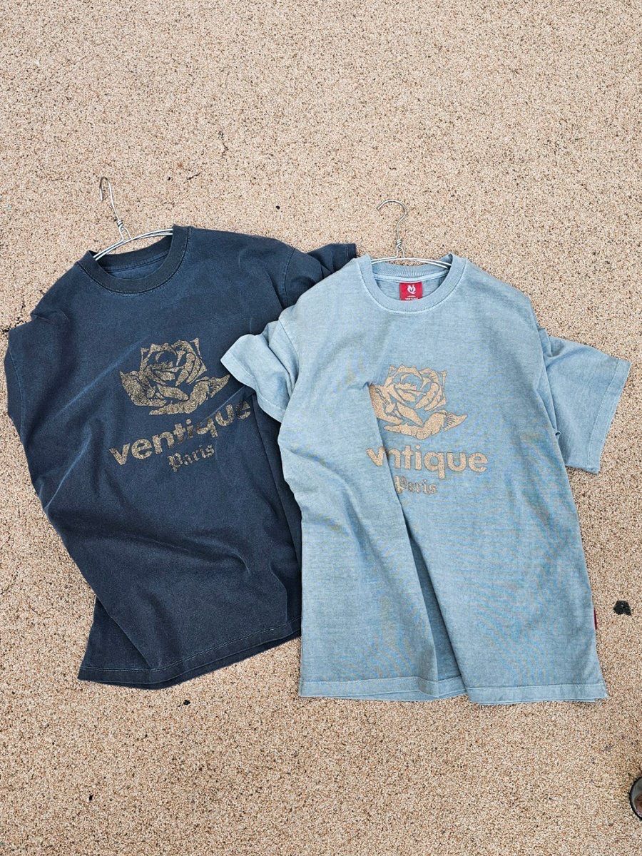 洗水英文字閃金圖案短袖Tee VENTIQUE-056T