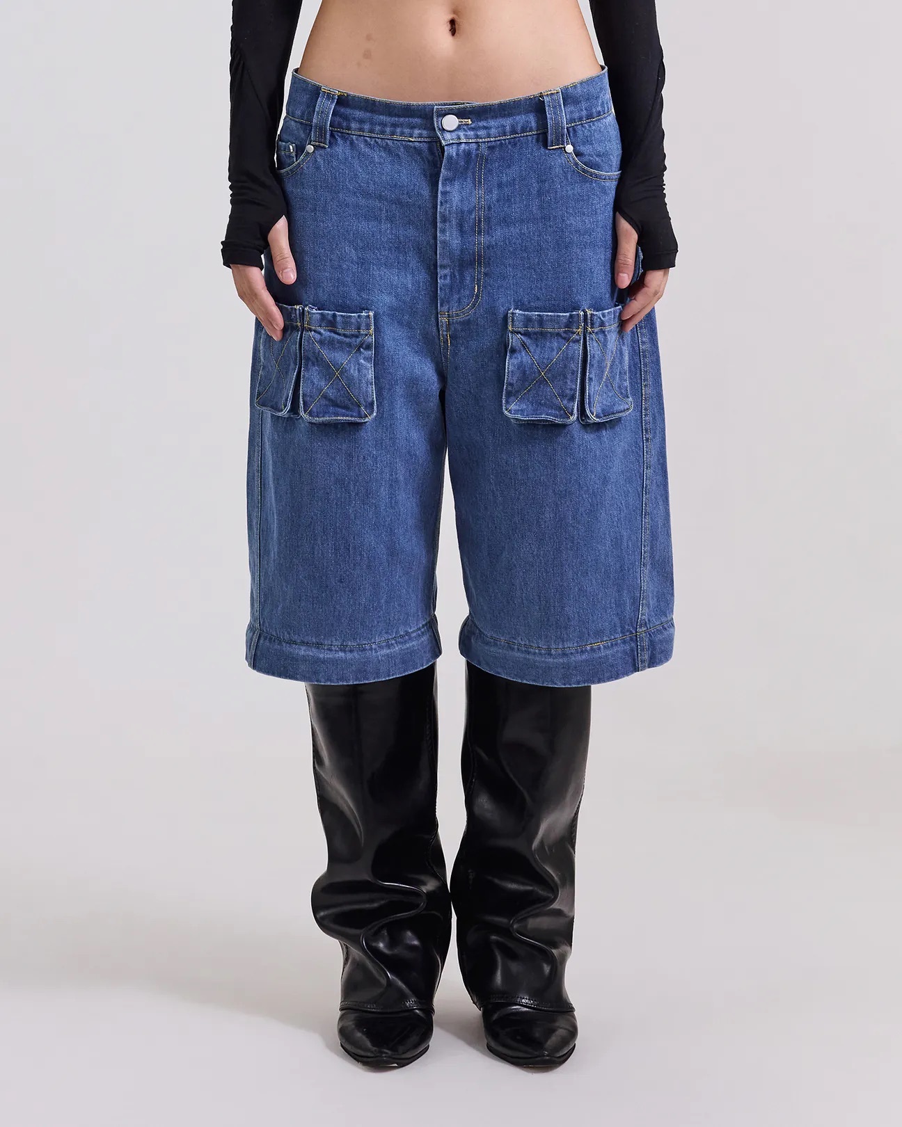 Silver9 可拆式兩穿cargo水洗丹寧褲(男女款)