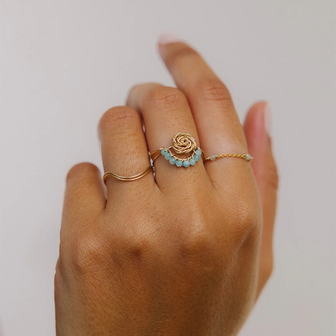 1YA0512-085 YAY PARIS Frida Ring Amazonite Rolled Gold #100PAFR1103 (A-EU-E)