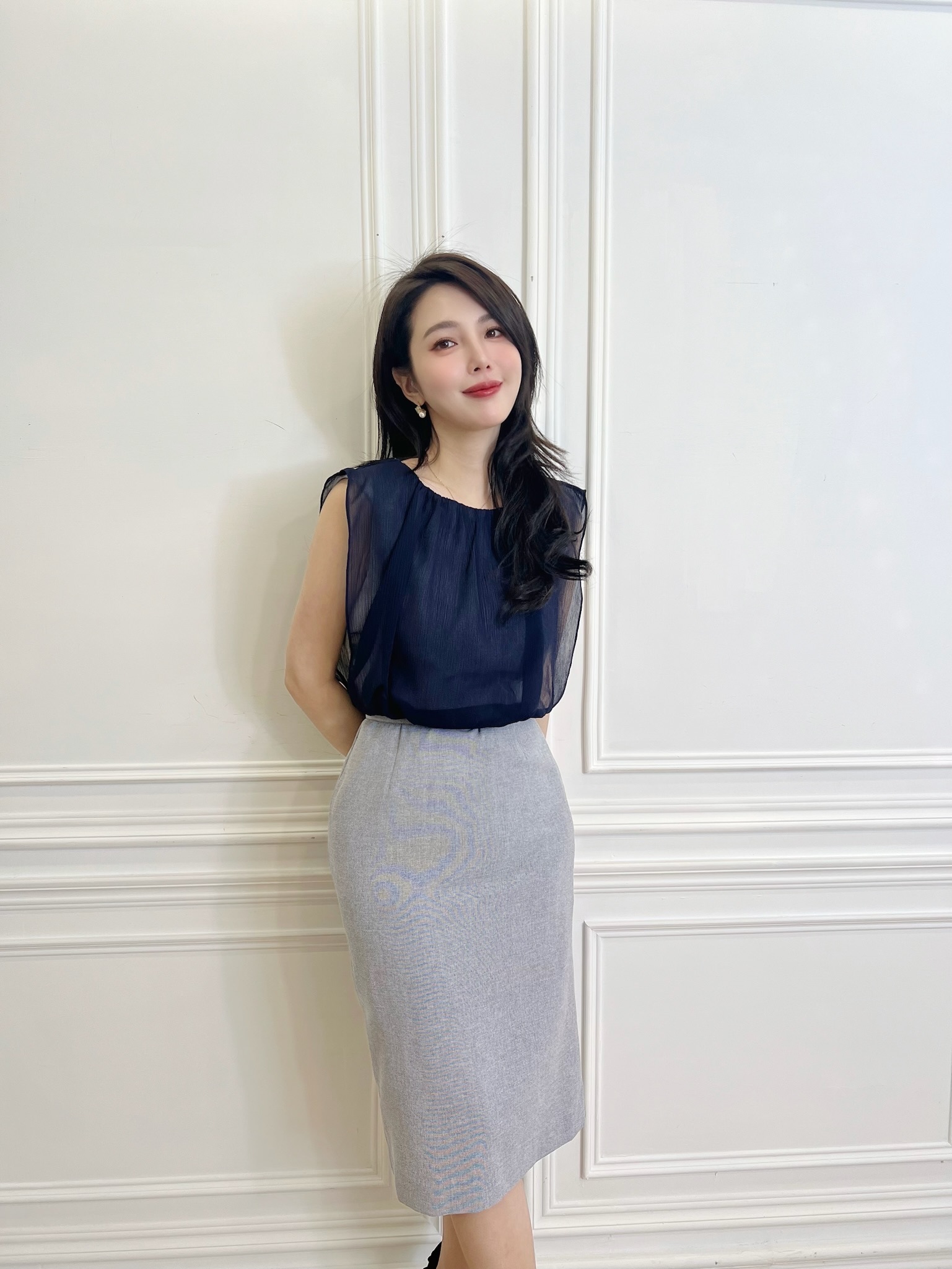 層次透紗背心洋裝