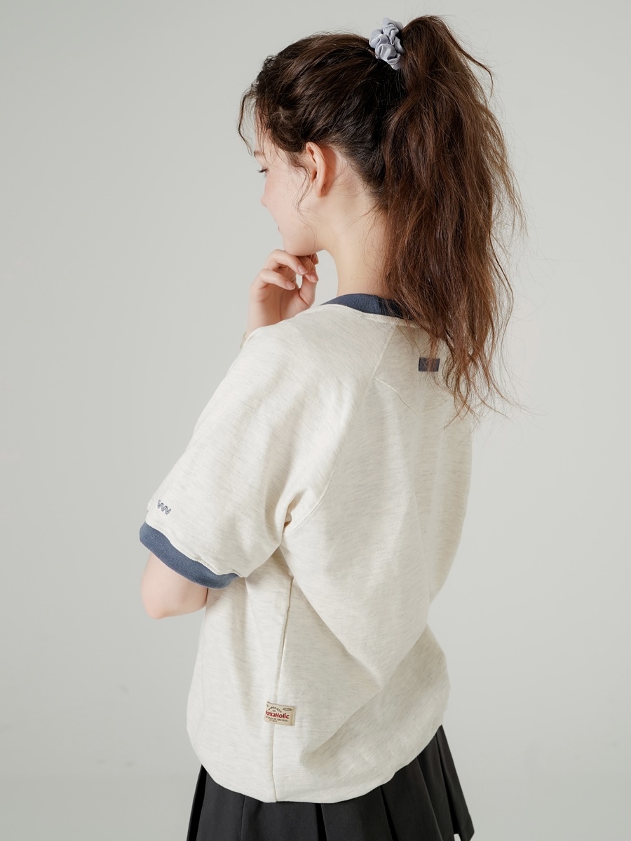 <預購> 韓國 WV PROJECT 電繡小LOGO拼色下擺縮口短T