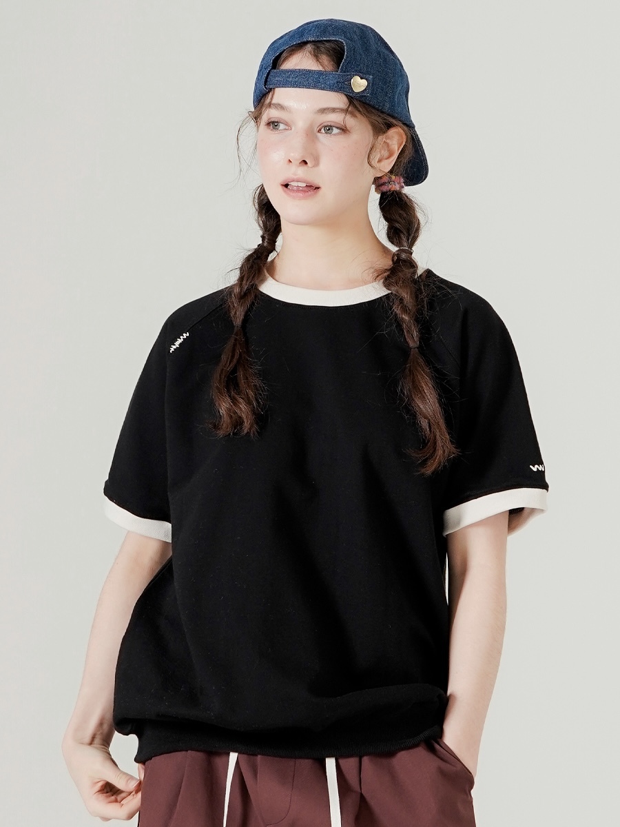 <預購> 韓國 WV PROJECT 電繡小LOGO拼色下擺縮口短T