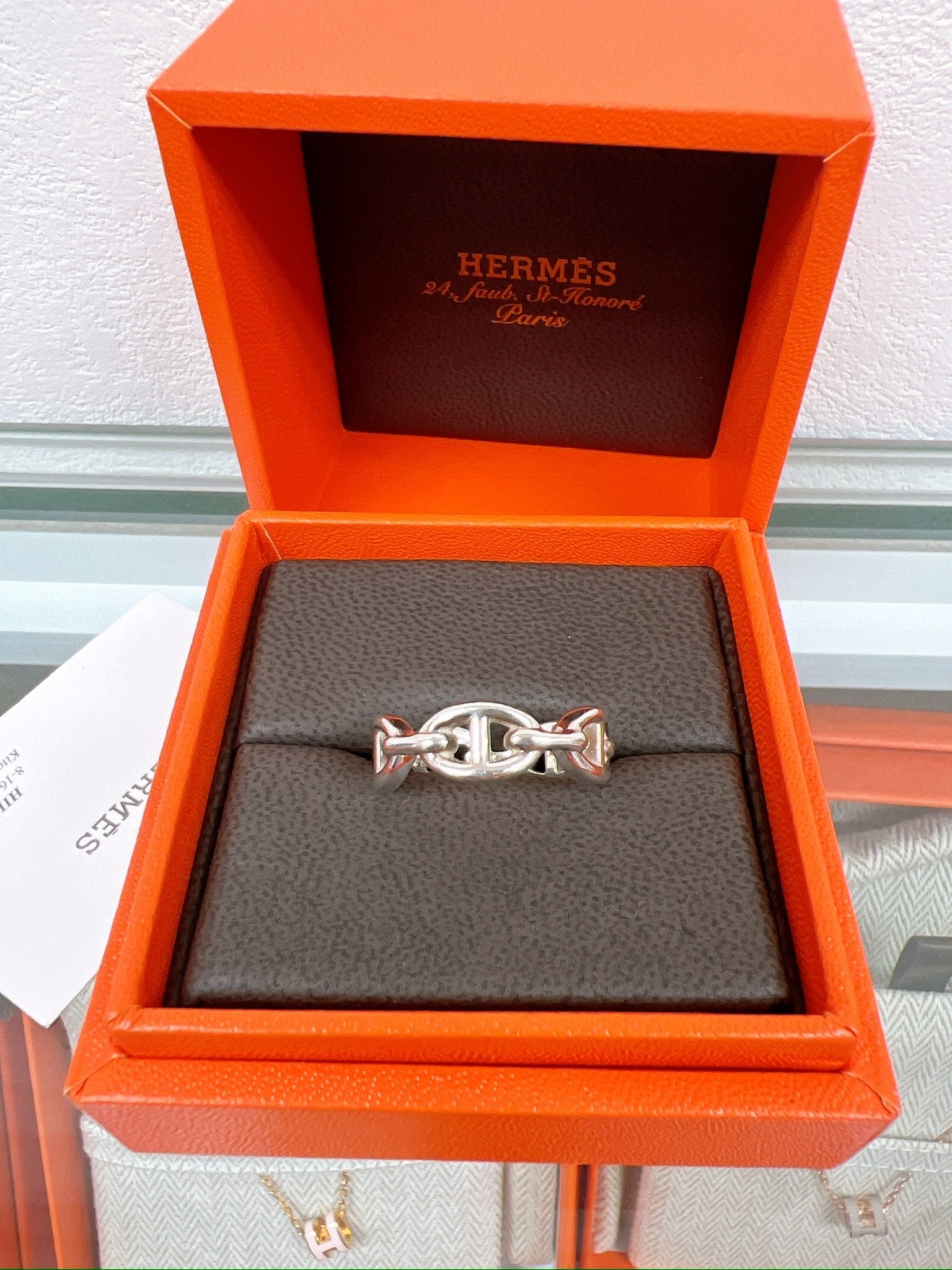 (size 55) Hermes chaine d’ancre enchainee ring silver 豬鼻戒指