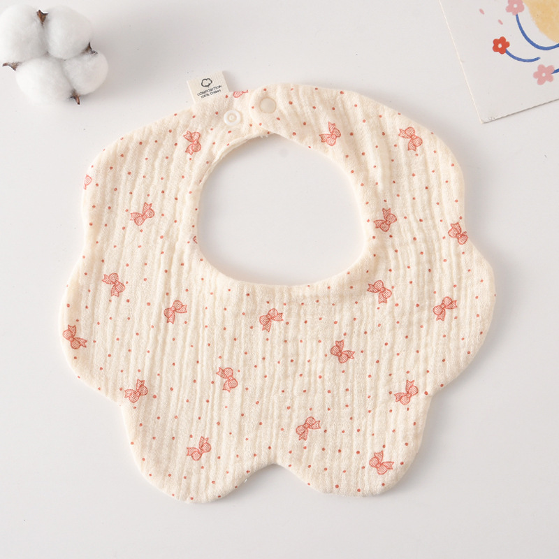 韓國六層純棉花型圍兜-愛心波點