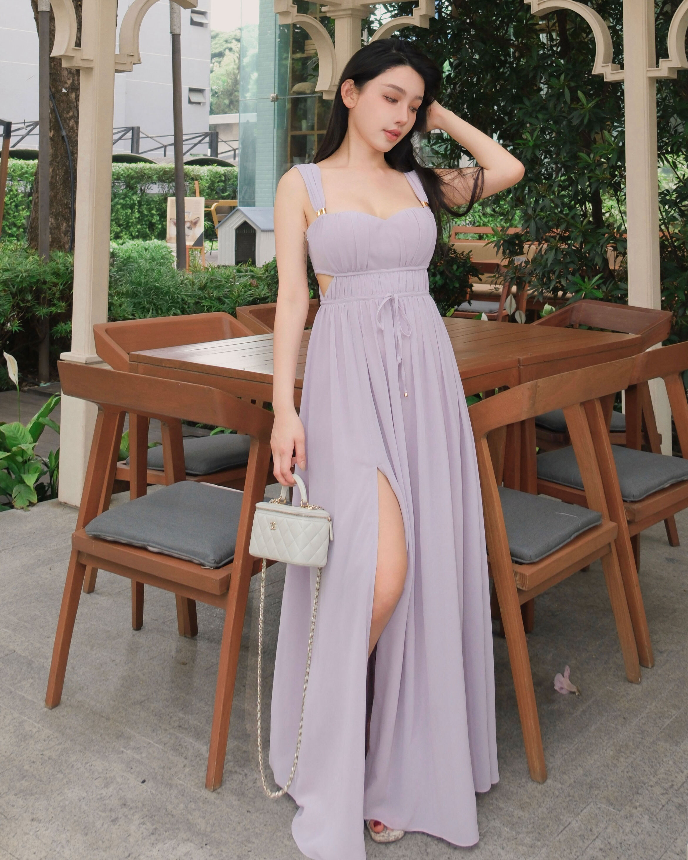 訂製-氣質金屬扣環壓褶長洋