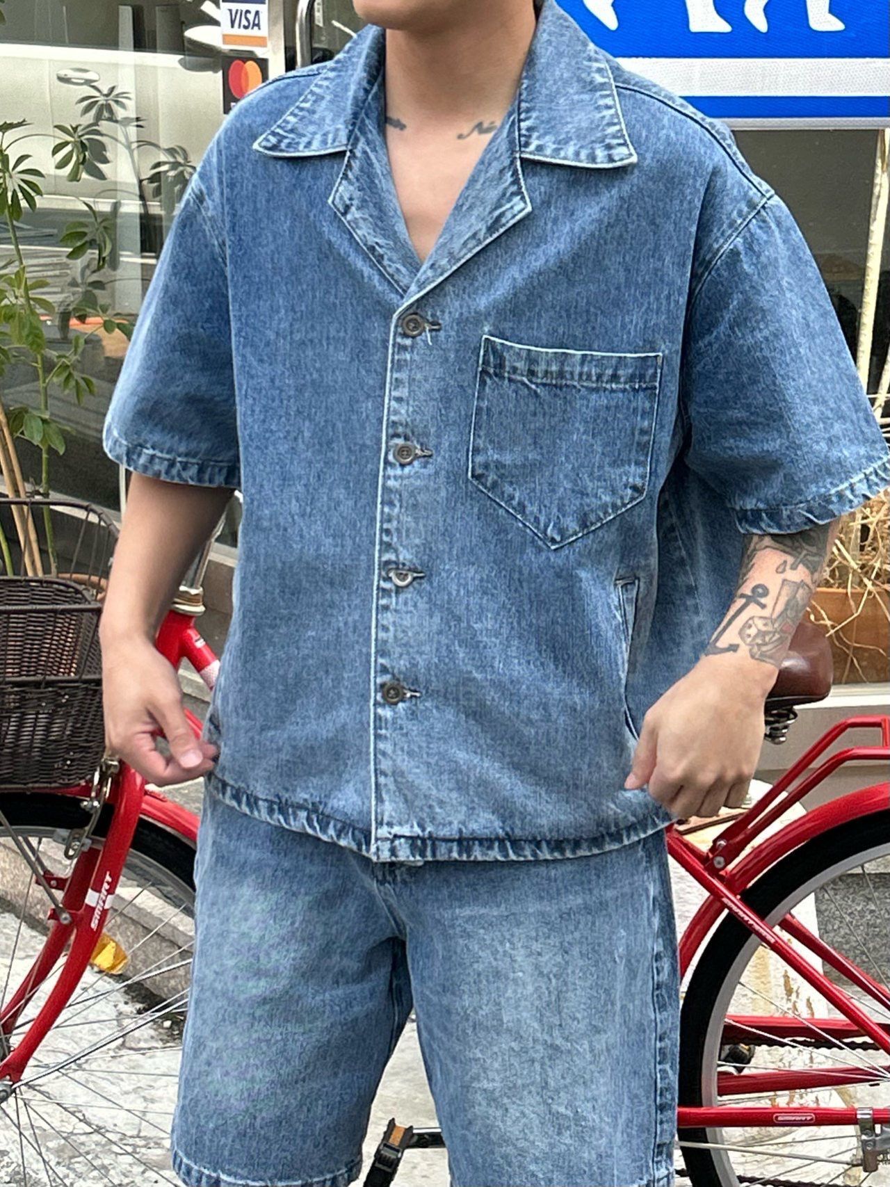 洗水淨色短袖牛仔恤衫 Veil-027S