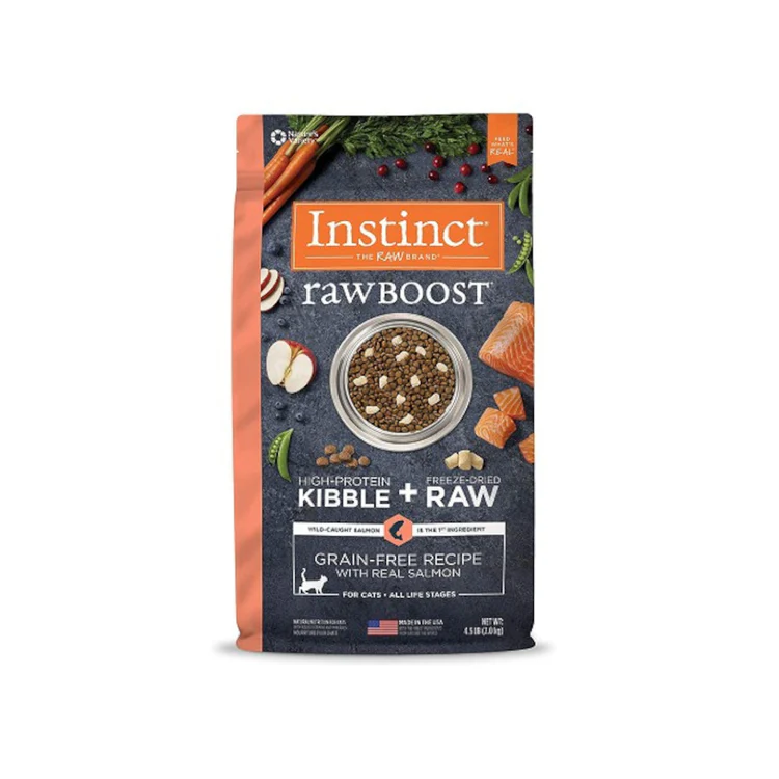 rawBOOST 無穀物+凍乾生肉粒全貓糧-三文魚味 (4.5lb)