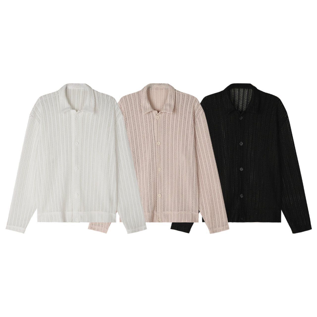 淨色網紋長袖恤衫 Veil-038S