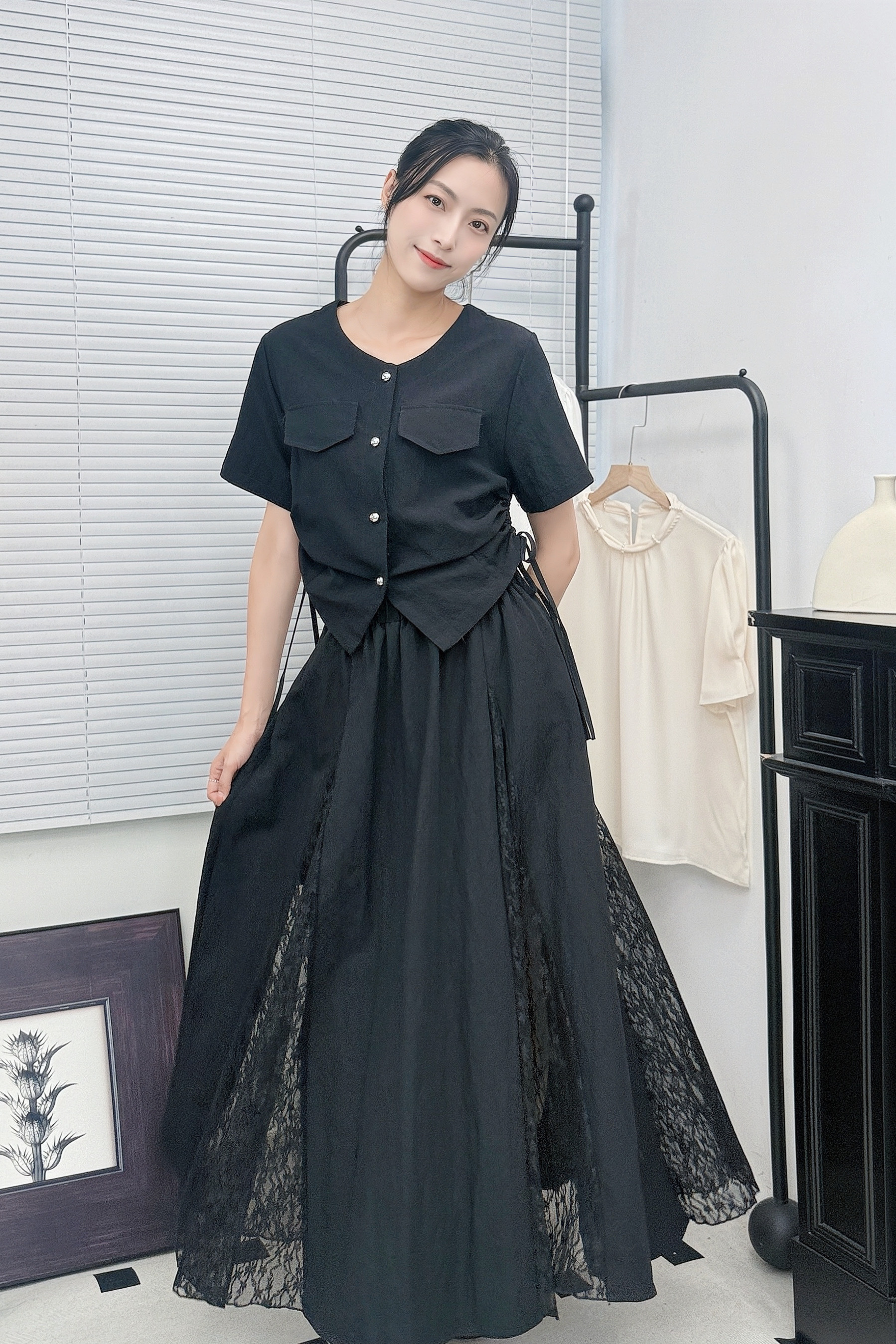 SET#7220 🤍裙擺藏花套裝