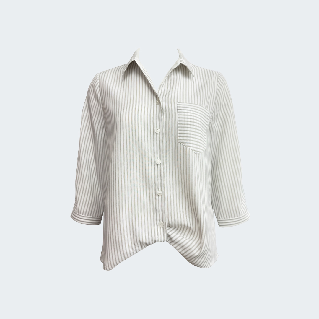 日式條紋下擺紐結襯衫