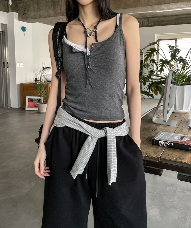 韓國 多色 排釦 素色 羅紋 背心