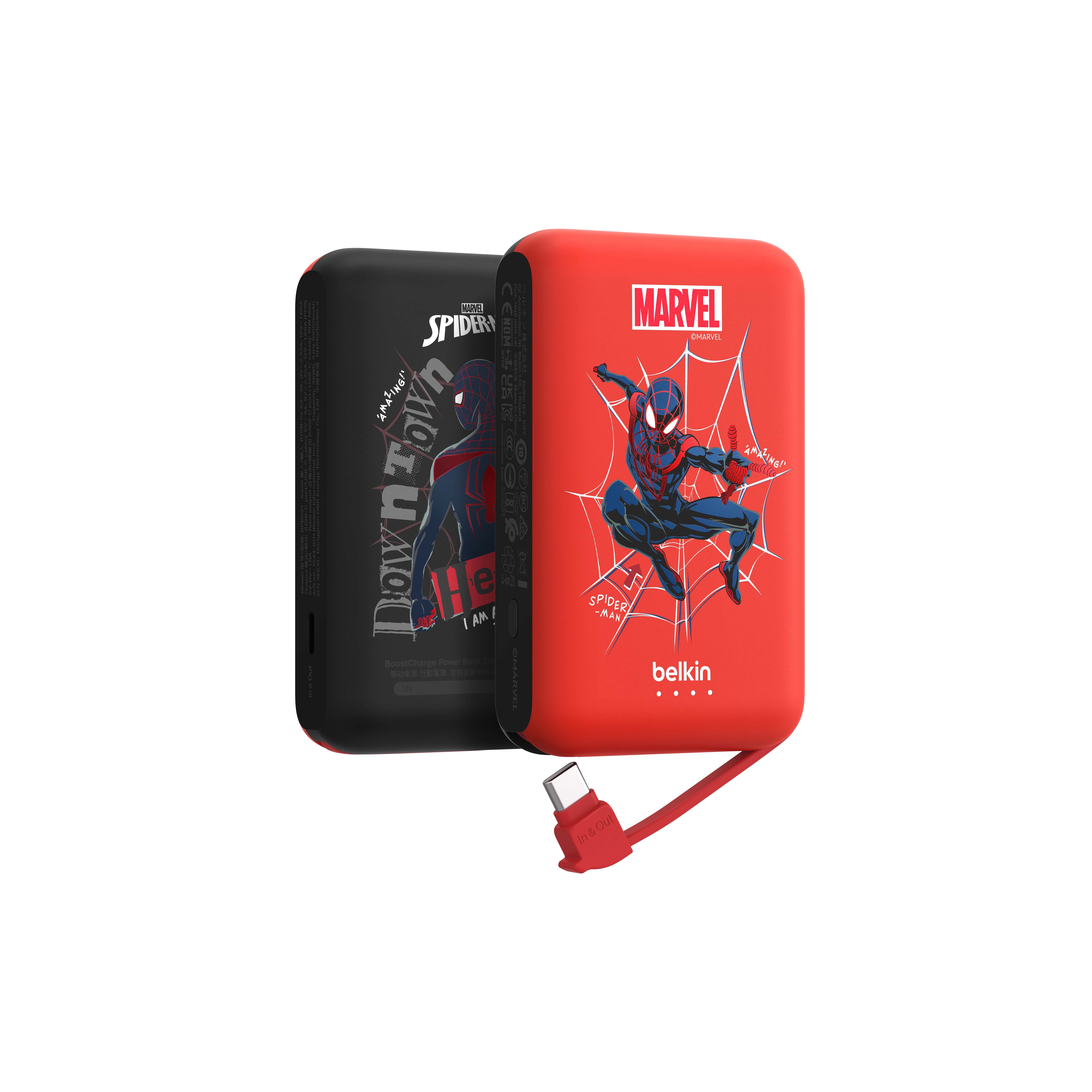 BoostCharge 便攜式行動電源 10K + 內置 USB-C 充電線 (蜘蛛俠, Marvel 系列)