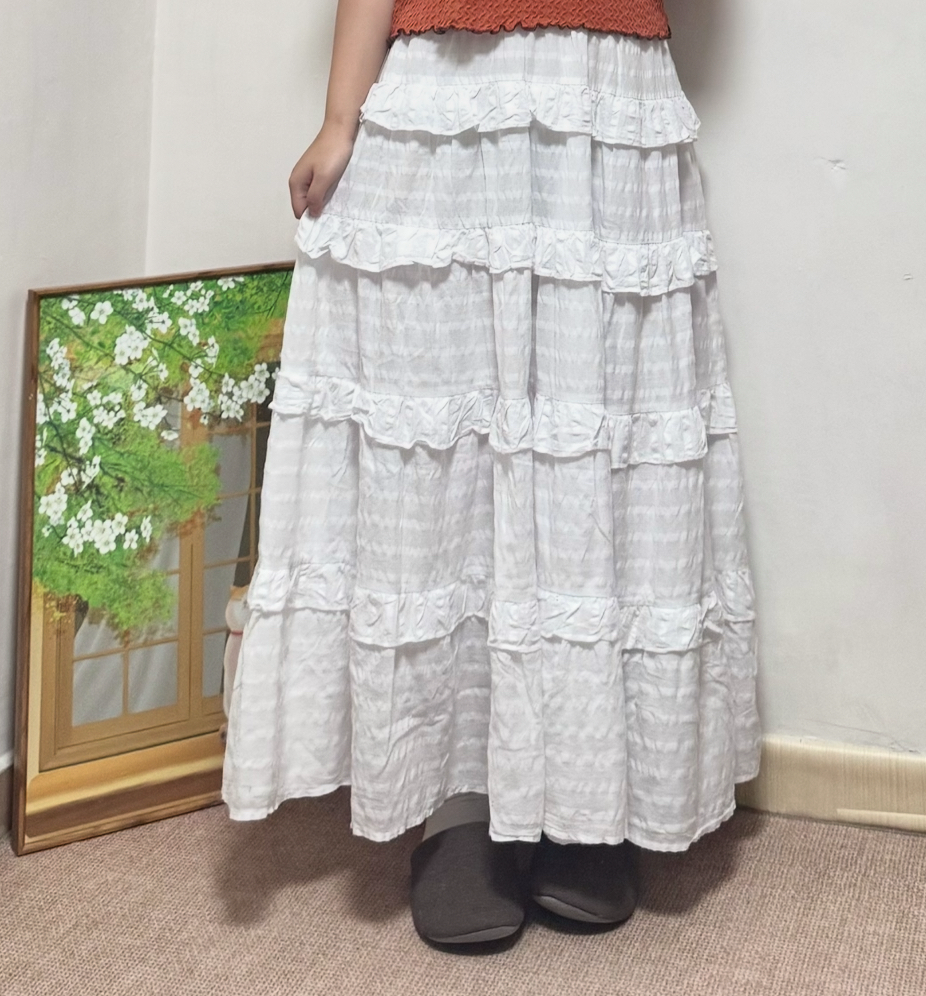 橫間紋Ruffle層次蛋糕裙