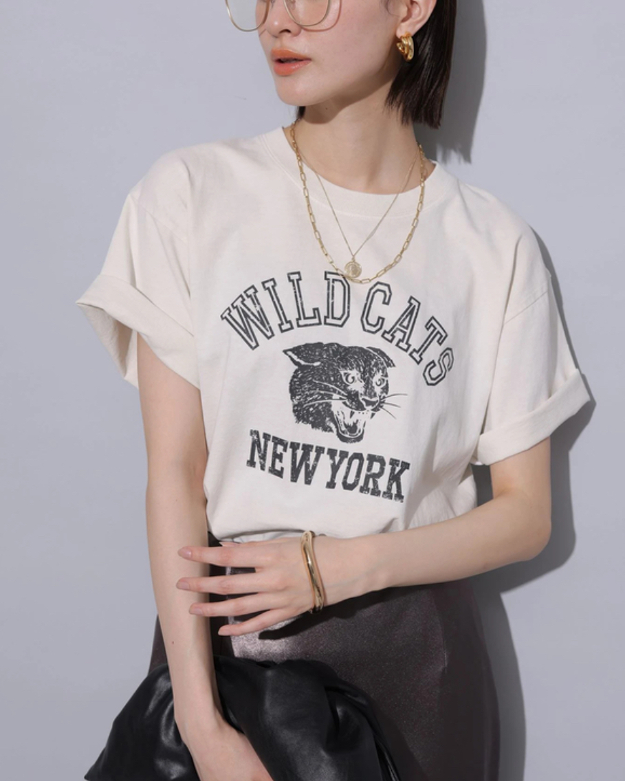 Arpege story ヴィンテージWILD CATS Tシャツ米白（15297000）