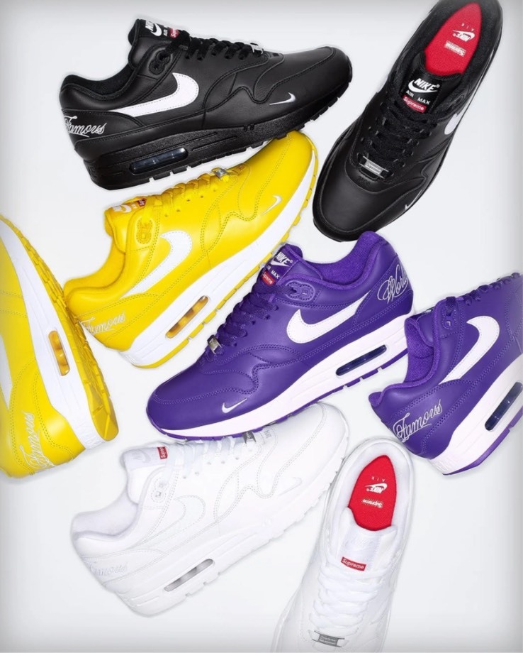 Supreme 25SS x Nike Air Max 1‘87 SP 聯名款 4色 氣墊 慢跑鞋 黑 白 黃 紫 HF8813001/HF8813100/HF8813700/HF8813500