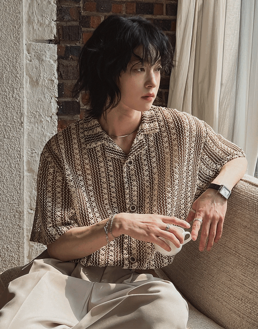 塞爾嫩鉤針短袖襯衫