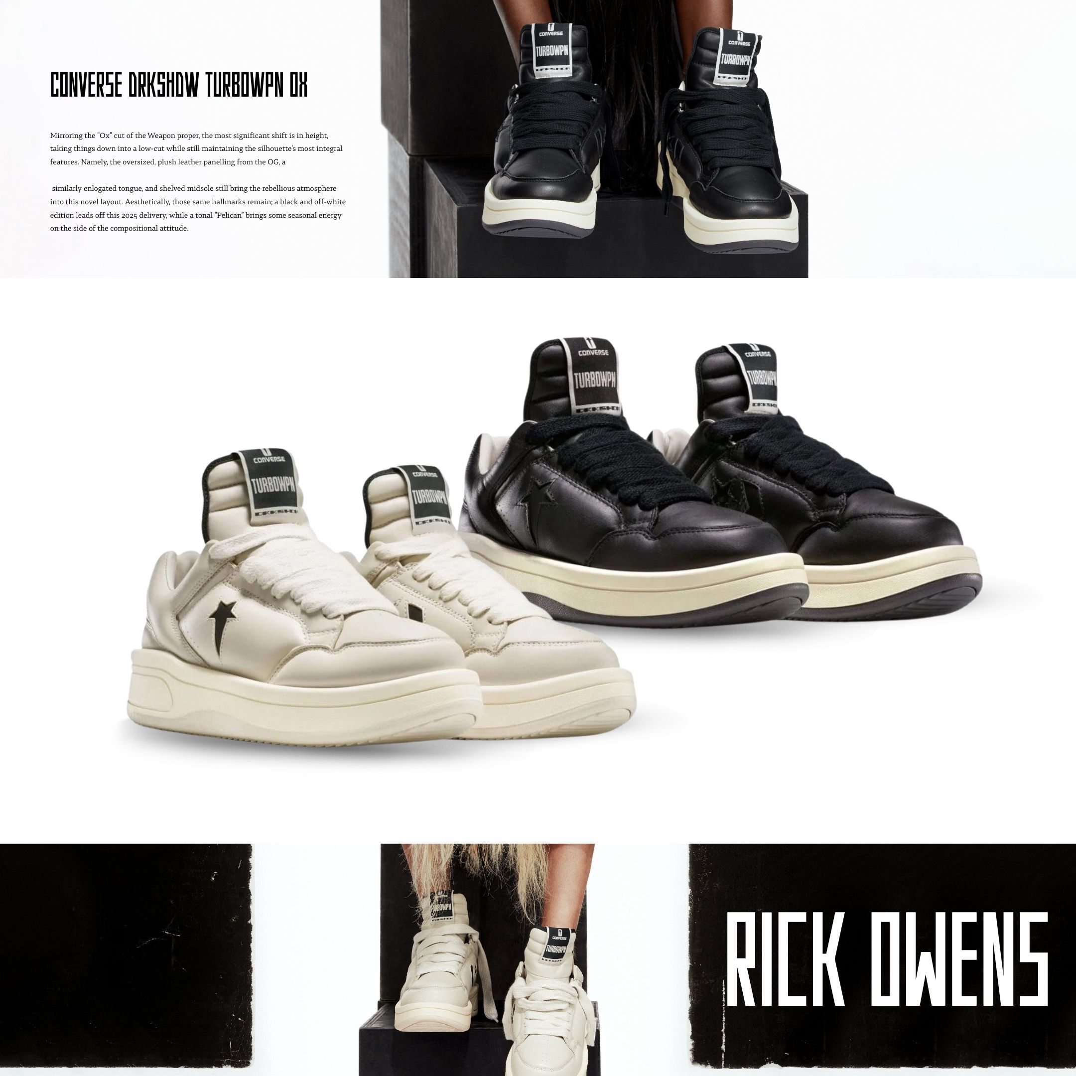 NICEDAY 代購 Rick Owens DRKSHDW x Converse TURBOWPN OX 聯名 復古 黑色 白色 經典 老爹鞋