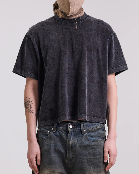 Silver9 洗舊破壞寬短TEE