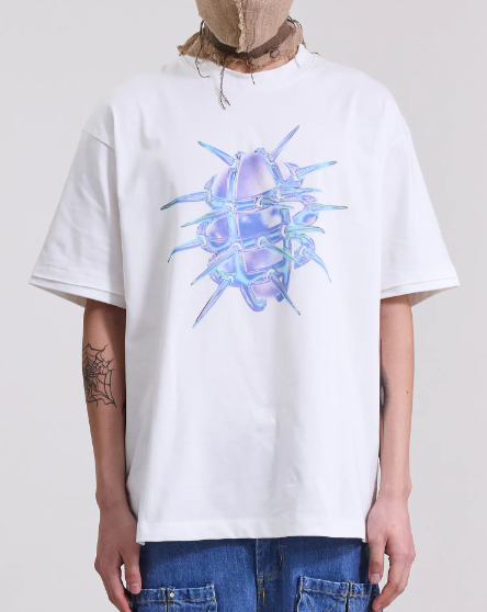 Silver9 袖口破壞落肩圖像TEE (白)