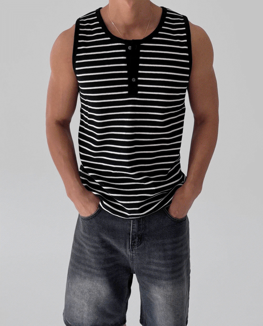 條紋亨利領背心
