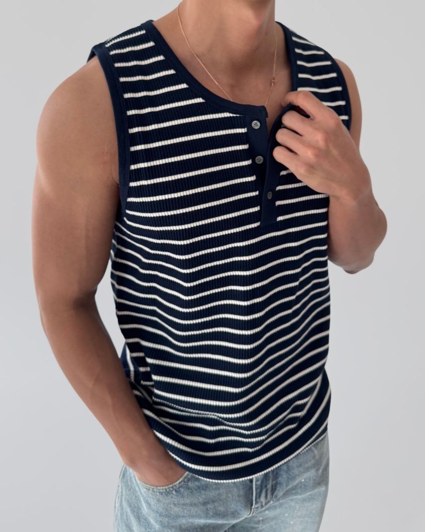 條紋亨利領背心