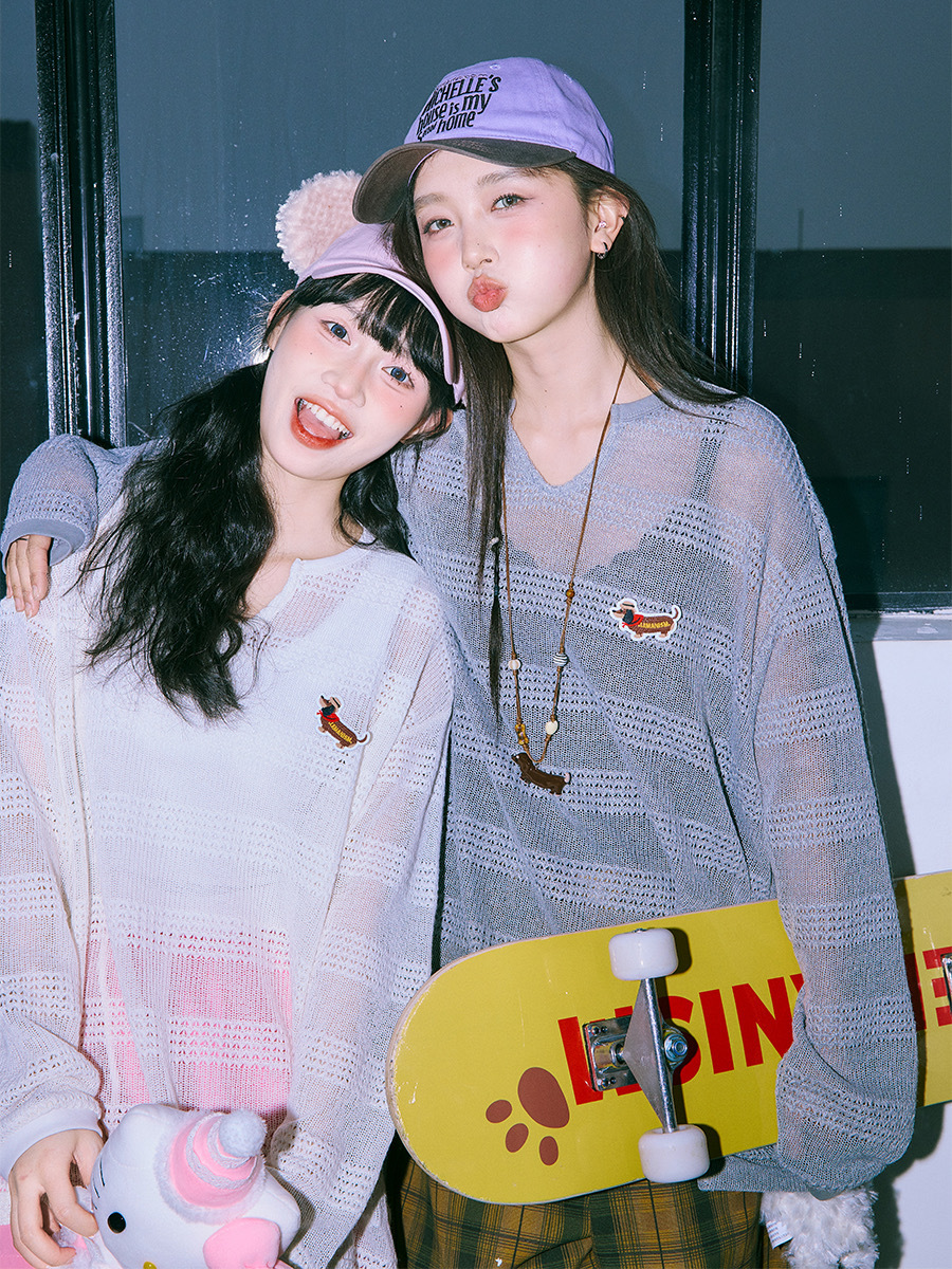 LEMANISM 臘腸狗刺繡 簍空罩衫