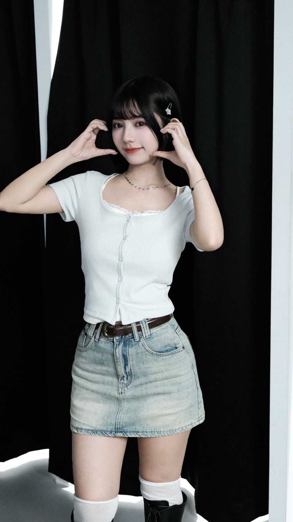 (GOAL) june 水洗刷色 A字裙 (附皮帶 內有安全褲) 919105