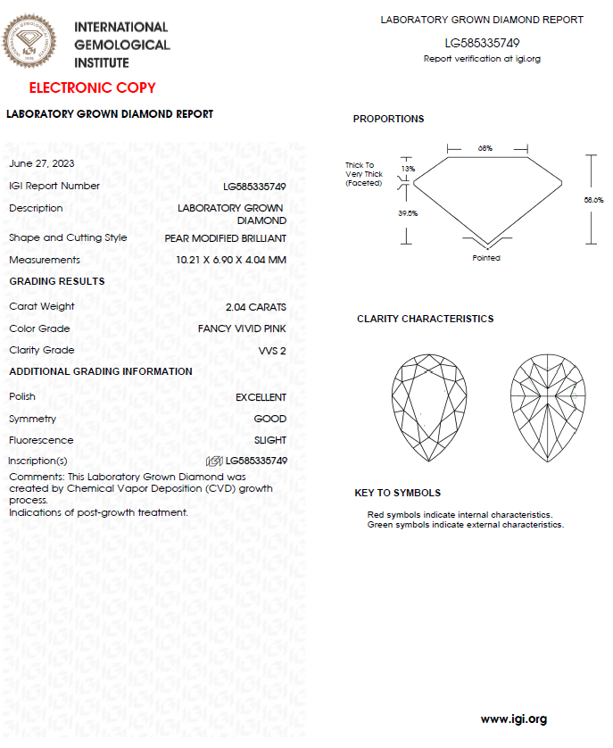IGI 培育粉紅鑽石 2.04 F.V.P VVS2 EX G SLIGHT
