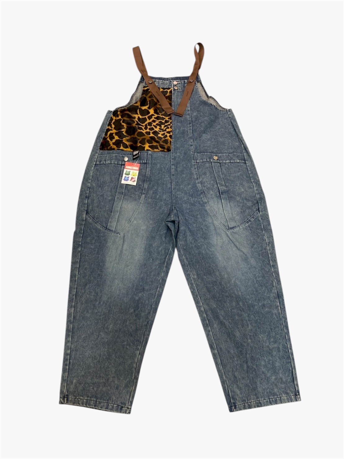 Annstudio / 雙口袋豹紋吊帶褲