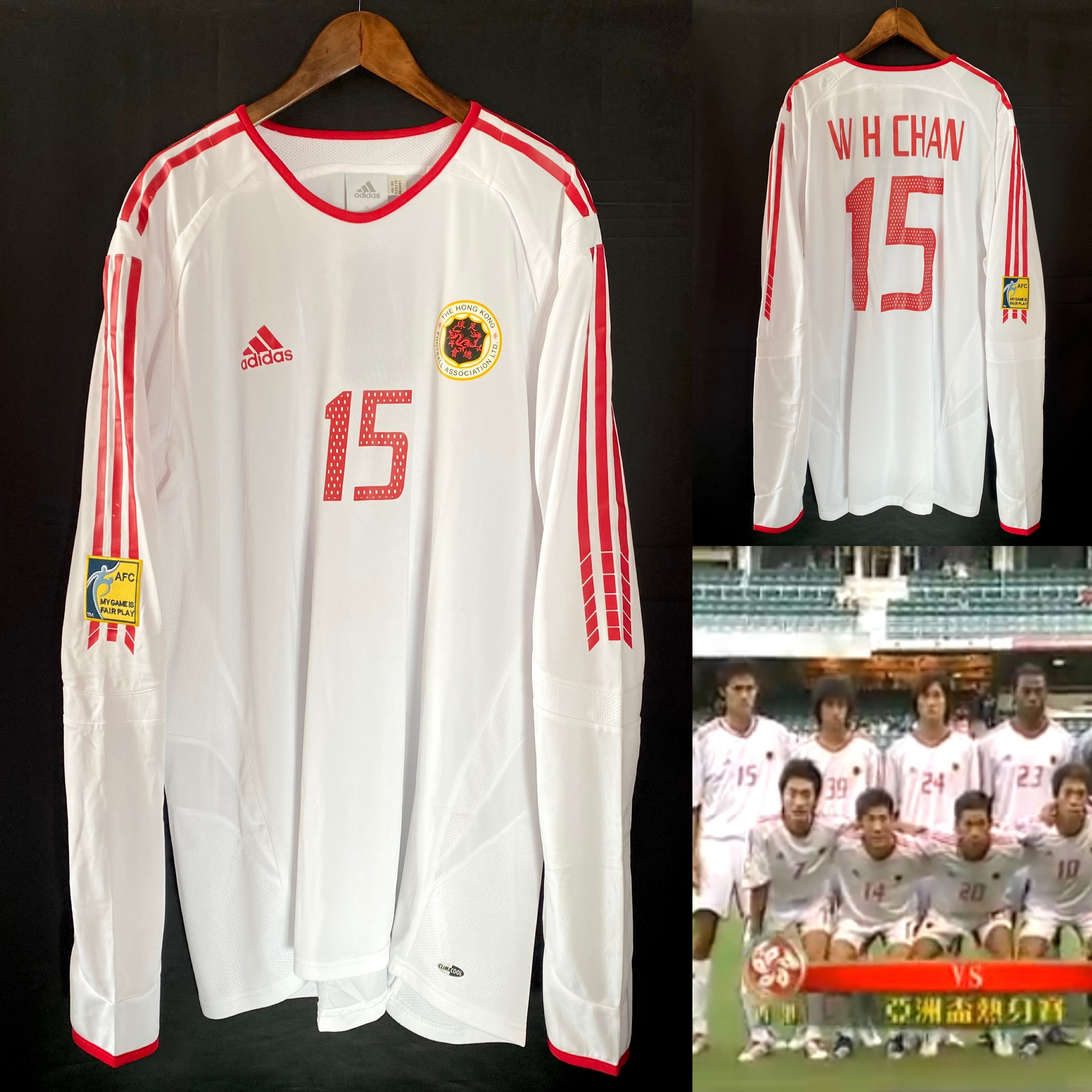 (Player Issue) Hong Kong Football Team 2005-2006 Adidas L/S Away Player Issue Shirt #15 W H CHAN