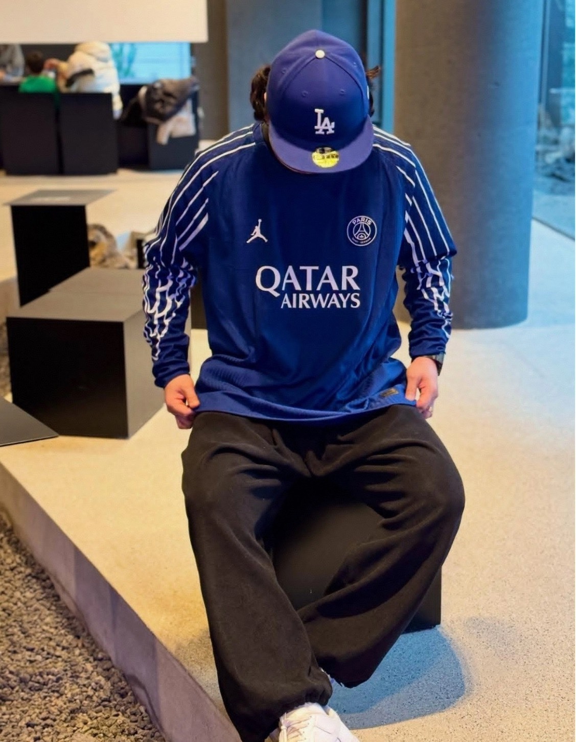 PSG 巴黎聖日耳曼 Jordan Logo BLOKECOREˊ足球 條紋速乾長袖Tee｜藏青色｜男款