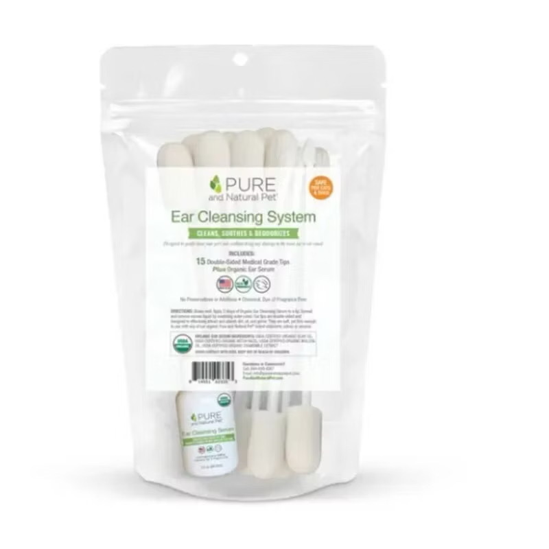 【斐莉寶 USDA認證】寵物專用耳朵護理組 (有機長效型潔耳精華液 1oz, 15支可重複使用Pura-Tips™ 雙頭清耳棒 )