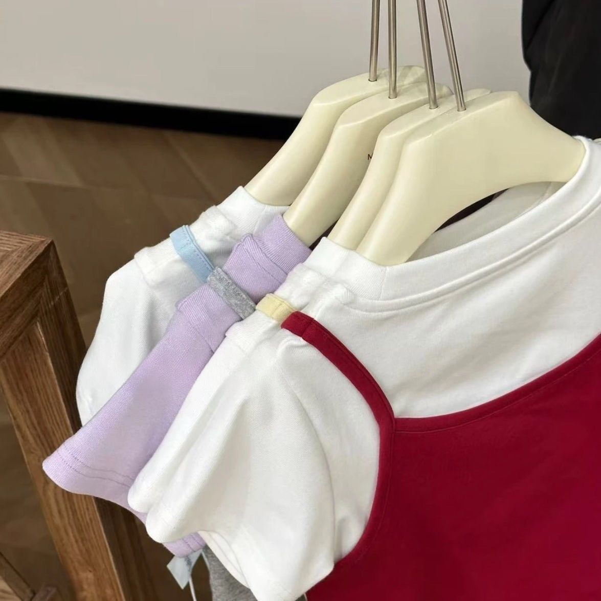 《1255》假兩件小姐姐刺繡短袖上衣(80-130)