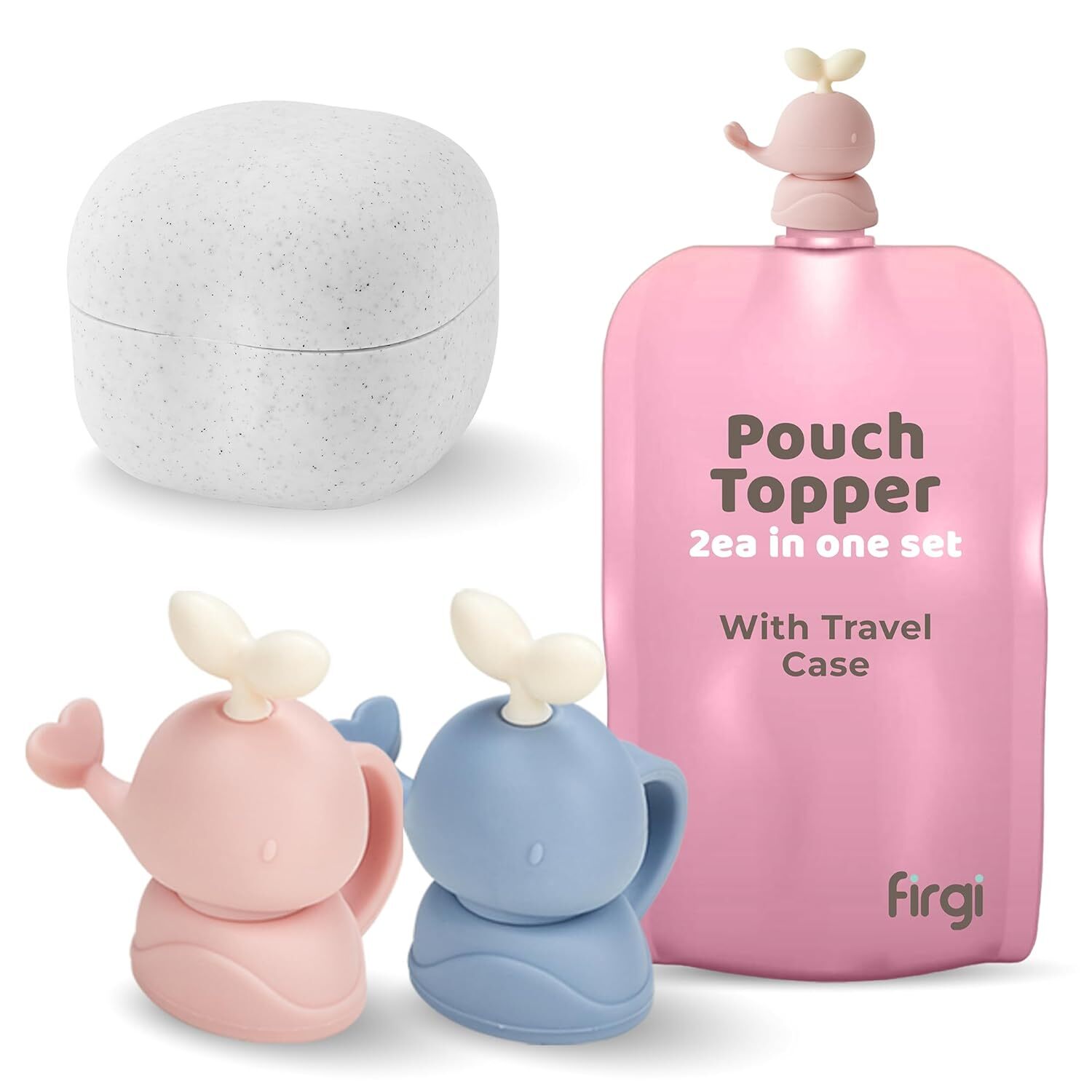 Firgi 鯨魚型BLW果泥防噴啜頭 (2個啜頭＋收納盒）(100%韓國食品級硅膠製造 | BPA Free）