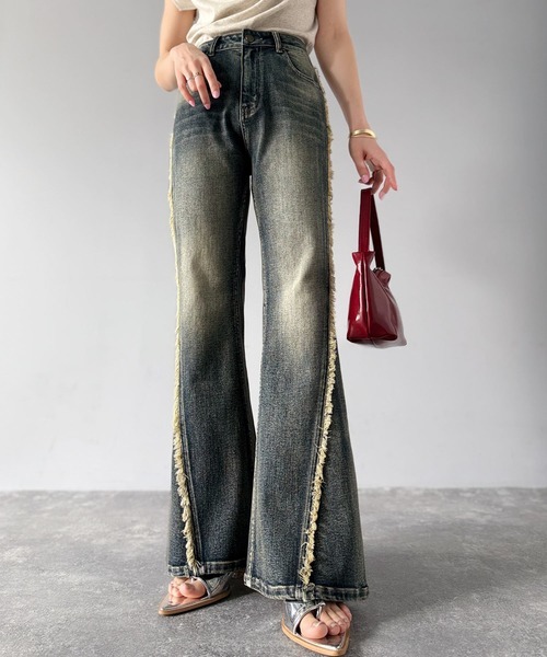 日本🇯🇵連線 Mily Bilet 復古風格側邊流蘇牛仔喇叭褲 喇叭褲 牛仔褲 流蘇 3色(任買兩件711免運)/預購