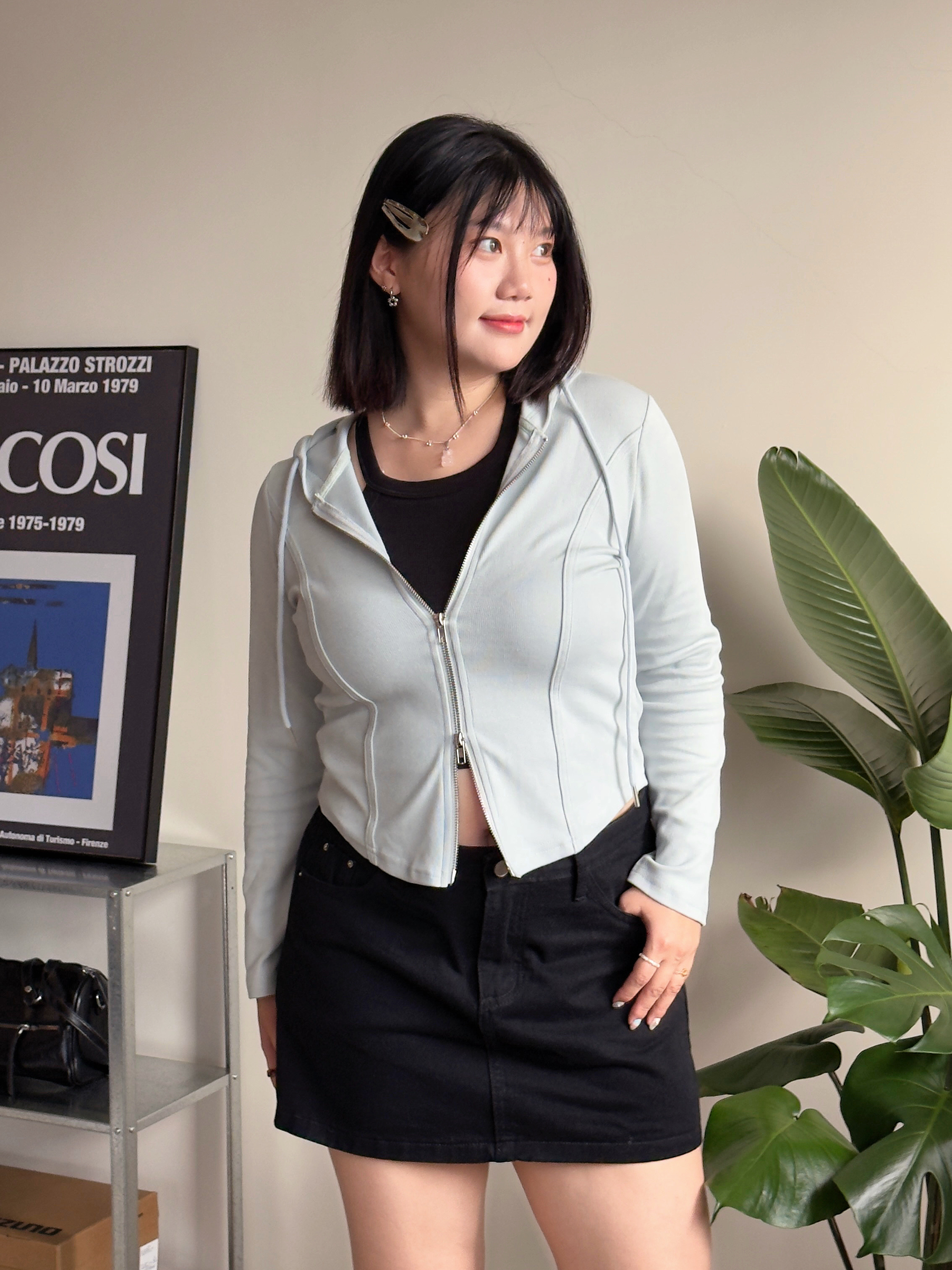 B1 A字顯瘦牛仔褲裙（黑/藍）