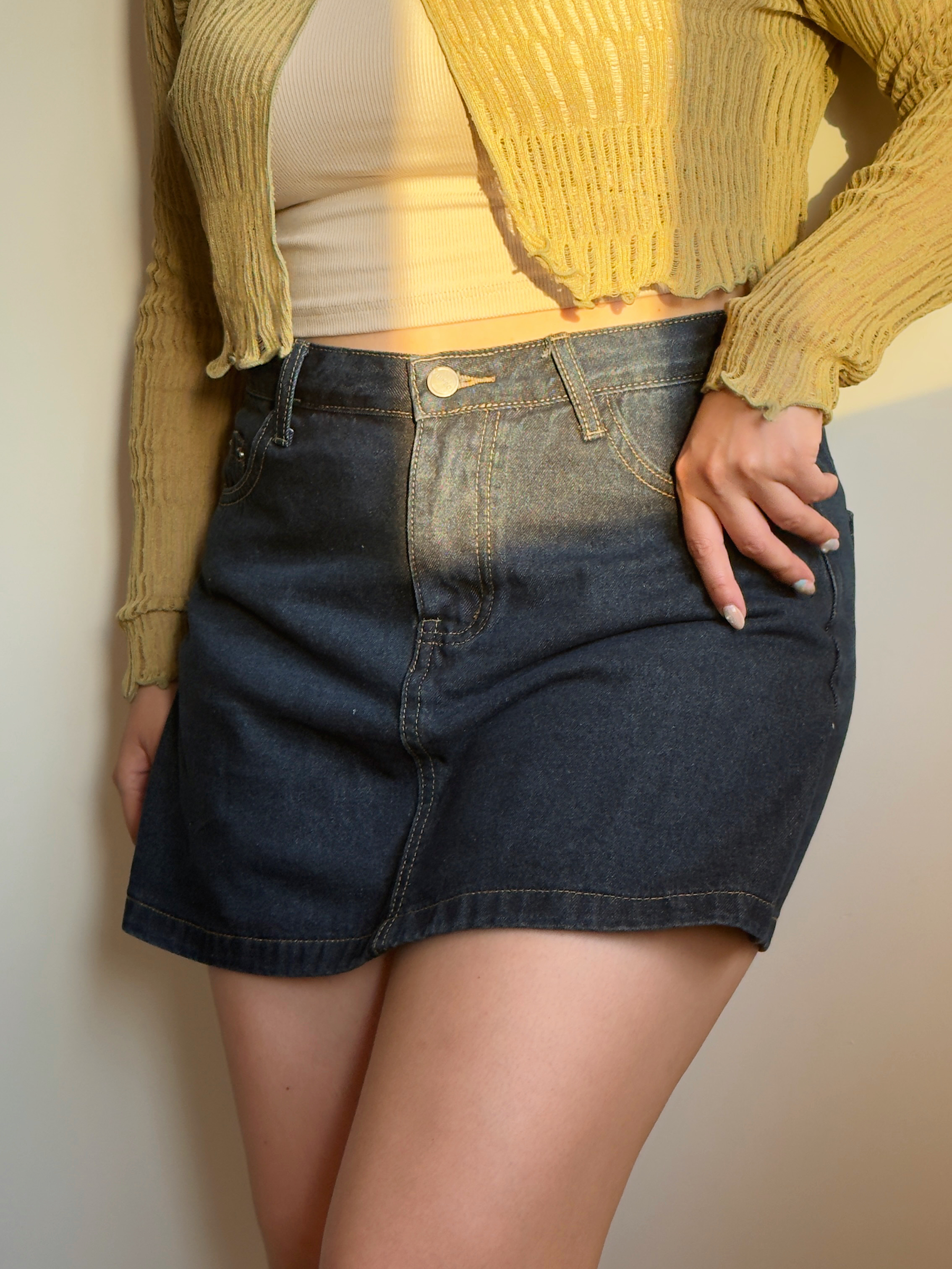 B1 A字顯瘦牛仔褲裙（黑/藍）