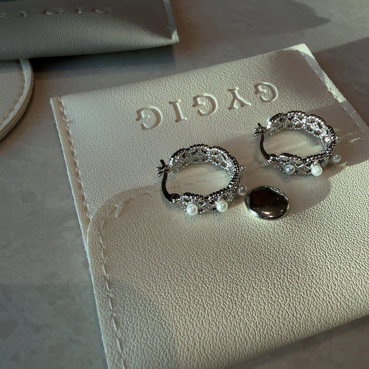 silver白金蕾絲珍珠耳釦釘圈