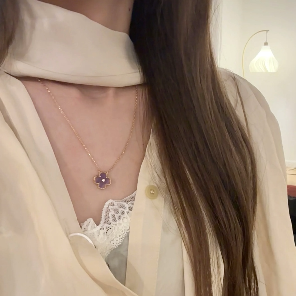 18k personalized紫羅蘭四葉草”高奢定製水鑽項鍊