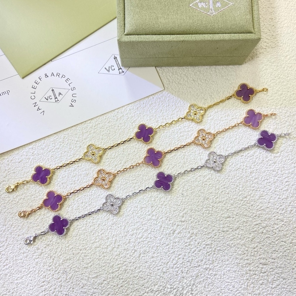 18k 紫羅蘭四葉草”間鑽五花”高奢定製手鍊