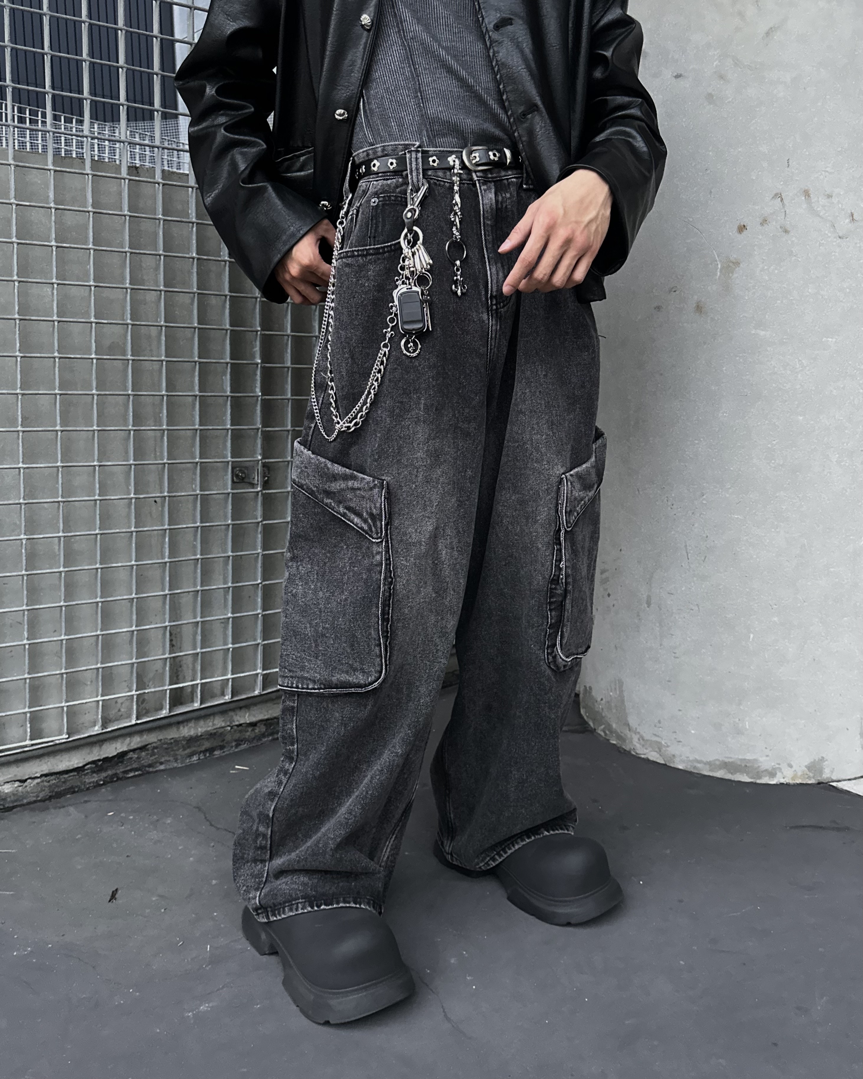 𝐇·𝐓·𝐒 韓國 潛行者系統 仿舊 水洗 刷舊 寬版 落地 牛仔 長褲