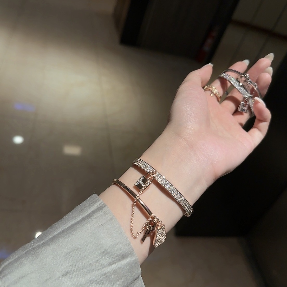 18k”H double Kelly clochette雙層高奢定製鍊條開口手鐲