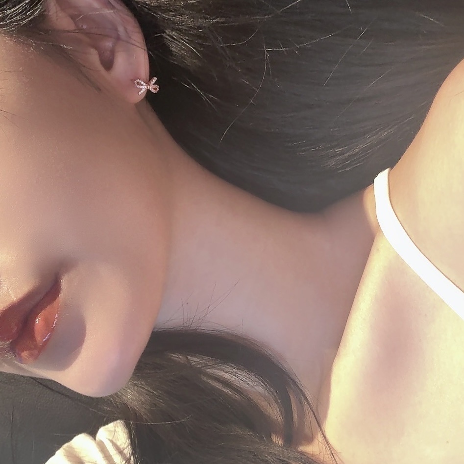 rose玫瑰金鑽”緞帶蝴蝶結小耳釦釘