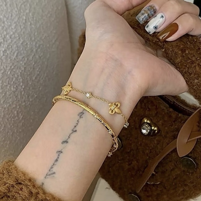 gold細緻金鑽蛇骨開口手鐲/現貨1