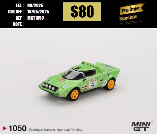 PO-$80 * MINI GT * 1:64 #1050 Lancia Stratos HF #4 1979 Spanish Rally Champion LHD [OD11/05]