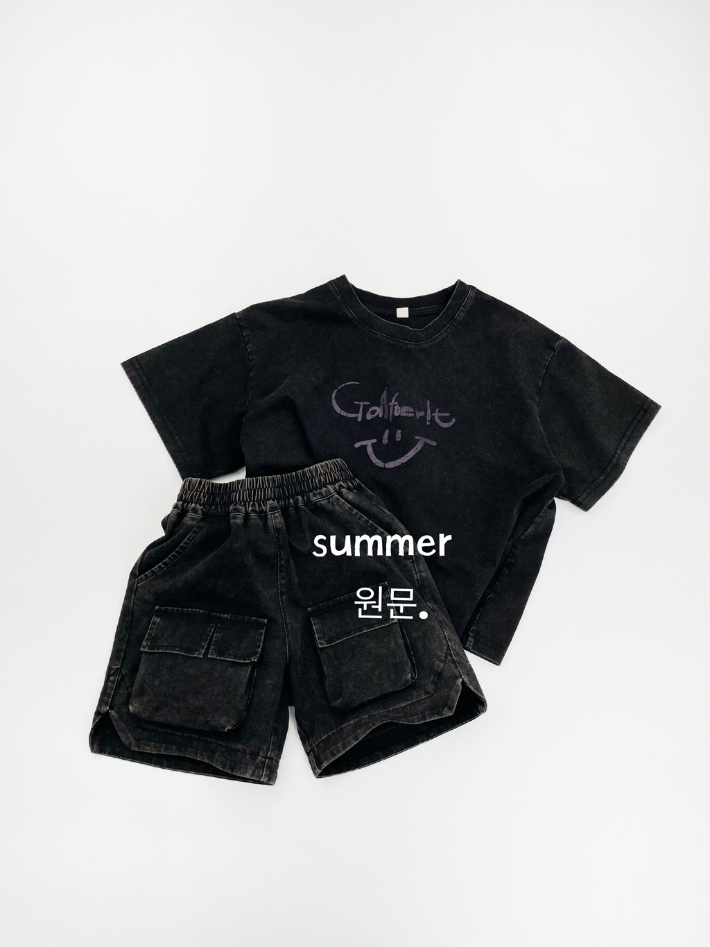 日系刷舊純棉黑色工裝褲