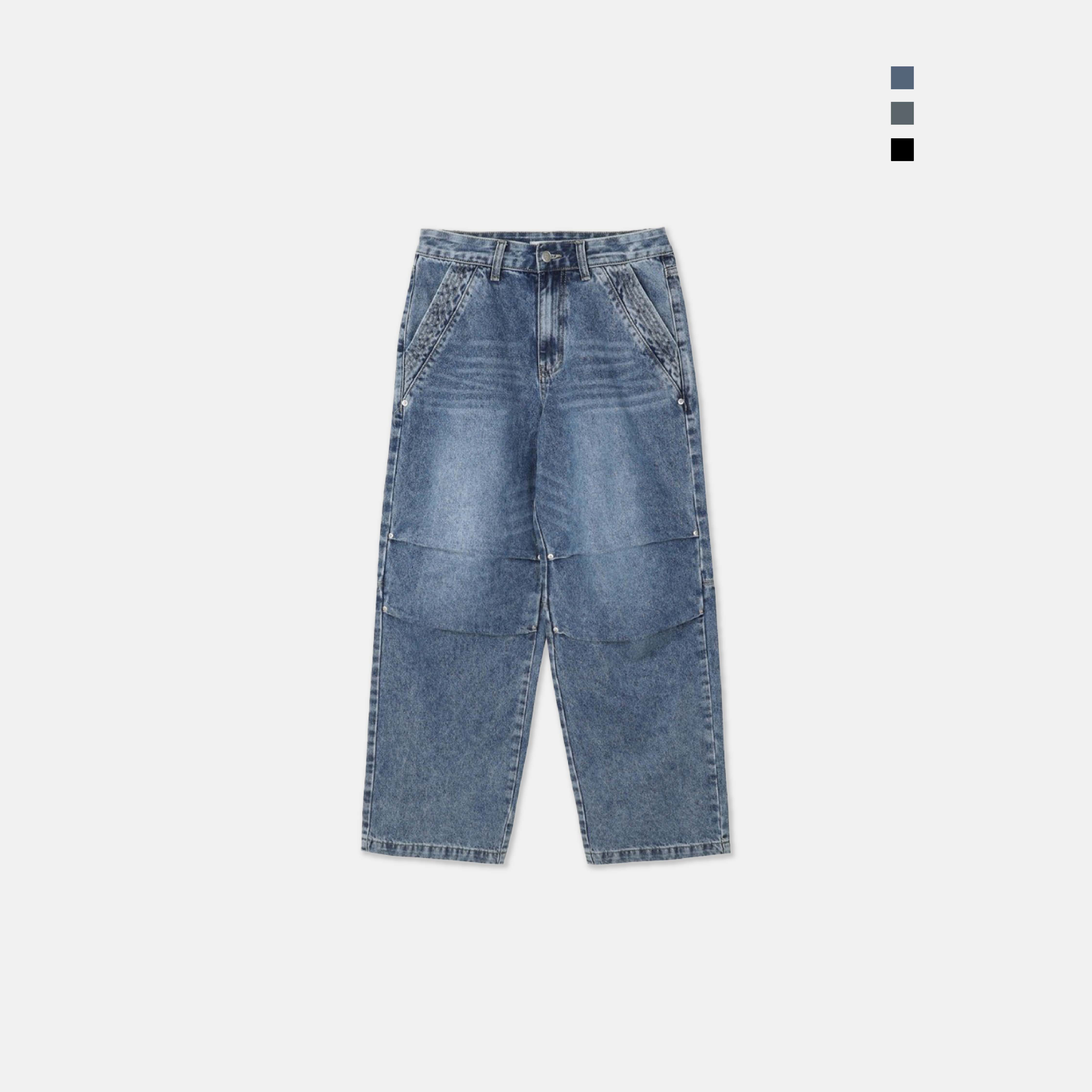 韓國 頂流 鉚釘 雙摺 傘兵 牛仔褲