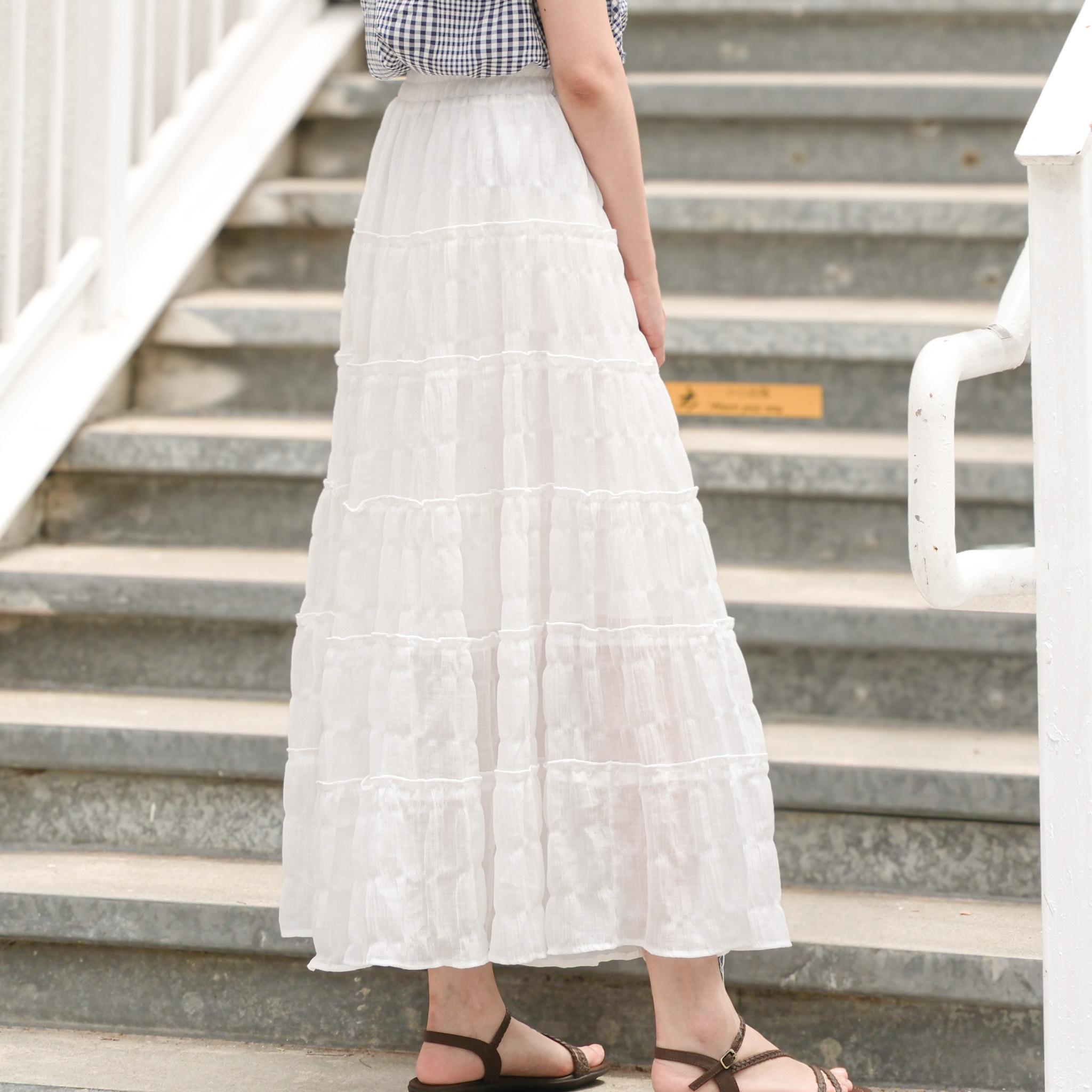 衣櫃必備！棉花糖層次半裙 (純白/米白) BT404