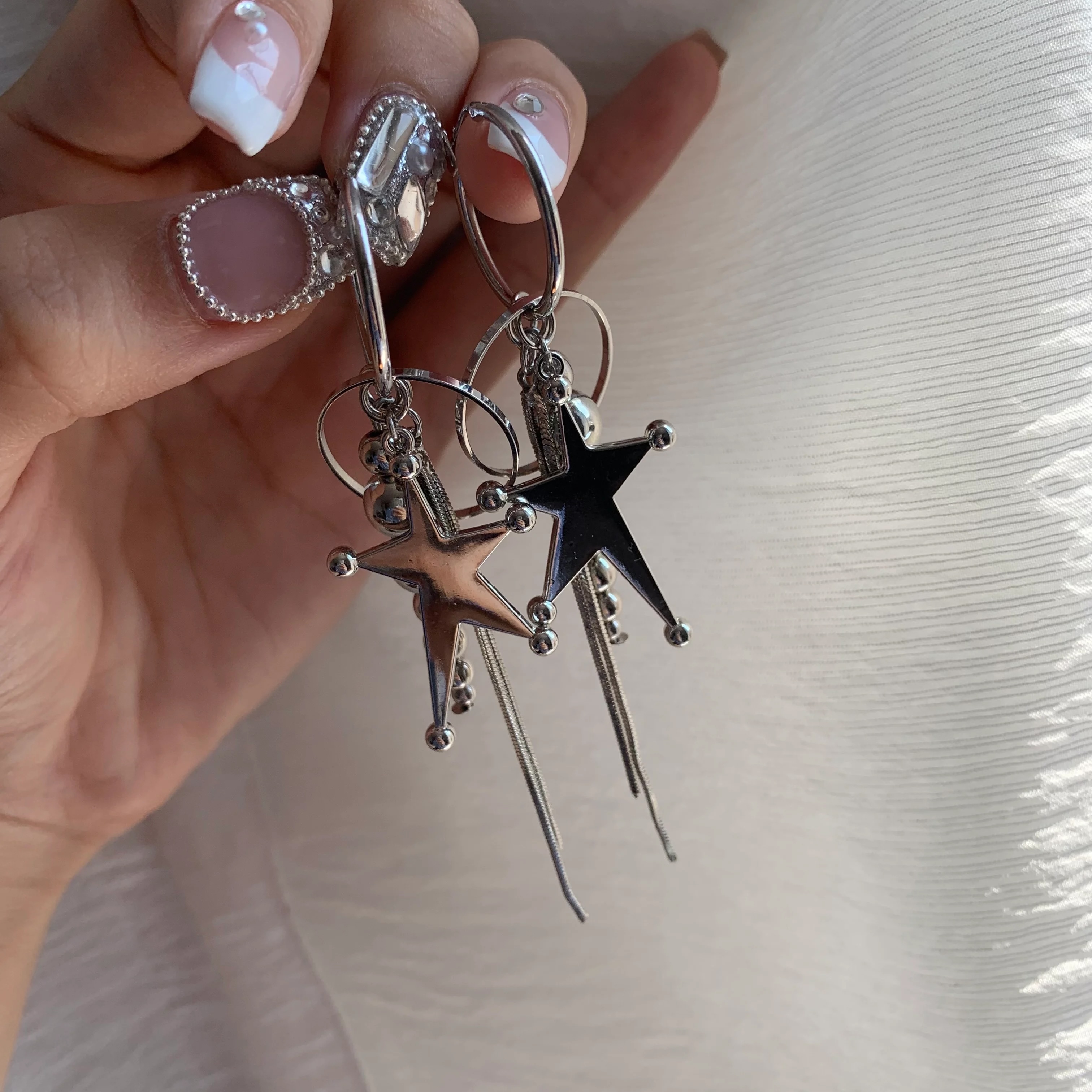 [m-world] hoop star silver | 耳夾 | NO.12