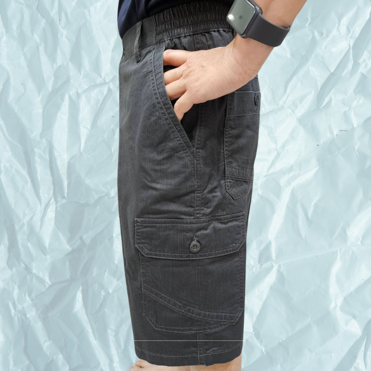 甄褲｜半鬆緊多口袋純棉短褲｜中高腰直筒五分褲・深灰/灰綠/咖啡（29~43 吋）